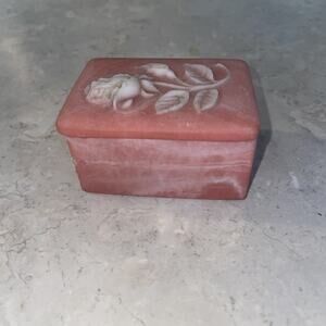 Vintage Pink White Rose Soapstone Flower Trinket Box 1.5x2.75